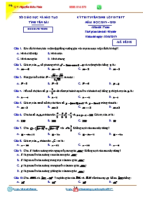 Đề thi tuyển sinh vào Lớp 10 THPT môn Toán - Mã đề 018 - Năm học 2019-2020 - Tỉnh Yên Bái